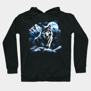 Wolf with Full Moon at Night Fantasy Hoodie